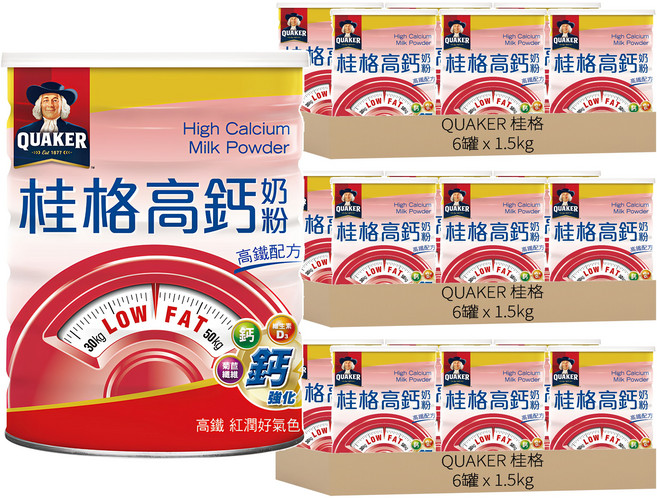 QUAKER 桂格 高鈣奶粉高鐵配方, 1.5kg, 18罐