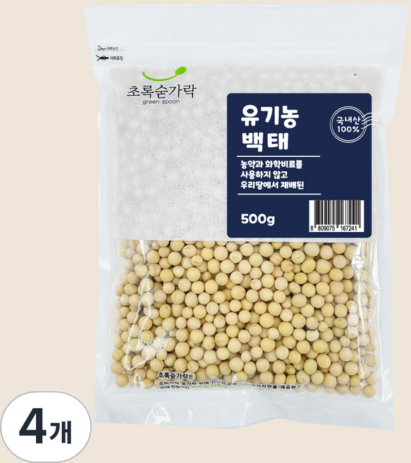 초록숟가락 유기농 백태, 500g, 4개