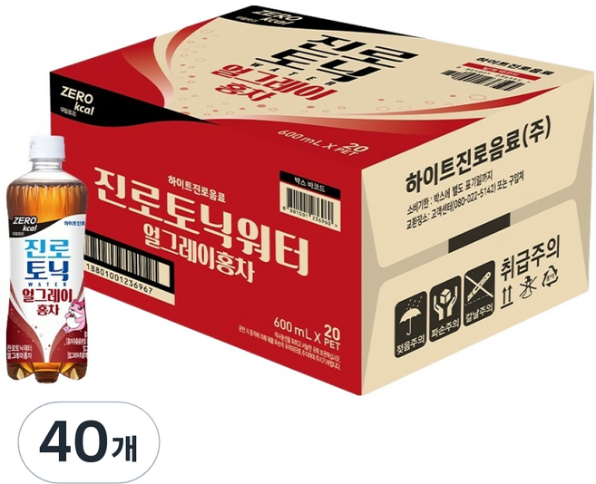 진로토닉워터 얼그레이 홍차, 600ml, 40개