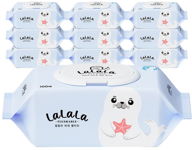 랄랄라 비데 물티슈 캡형, 65g, 100매, 10개