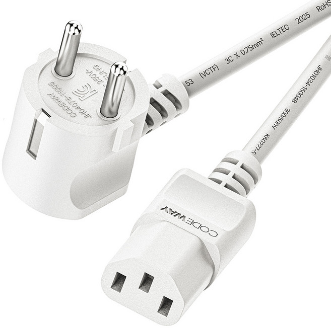 코드웨이 국산 AC 10A 전원코드 파워케이블 화이트, 1개, 1.8m