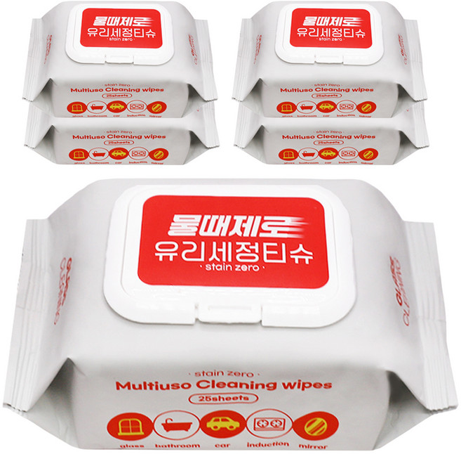 피큐 물때제로 차량용 유리세정 물티슈, 5개