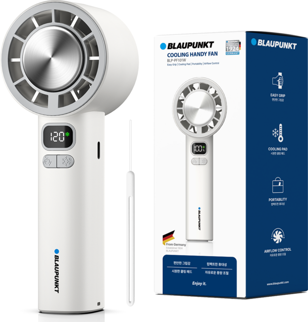 블라우풍트 에어튠 120단 펠티어 아이스 쿨링 BLDC 핸디 선풍기, 화이트, BLP-PF101W