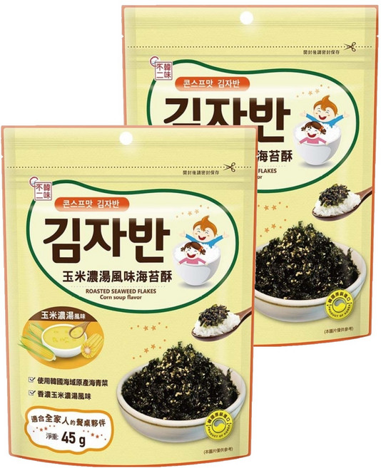 韓味不二 海苔酥 玉米濃湯風味, 2包, 45g