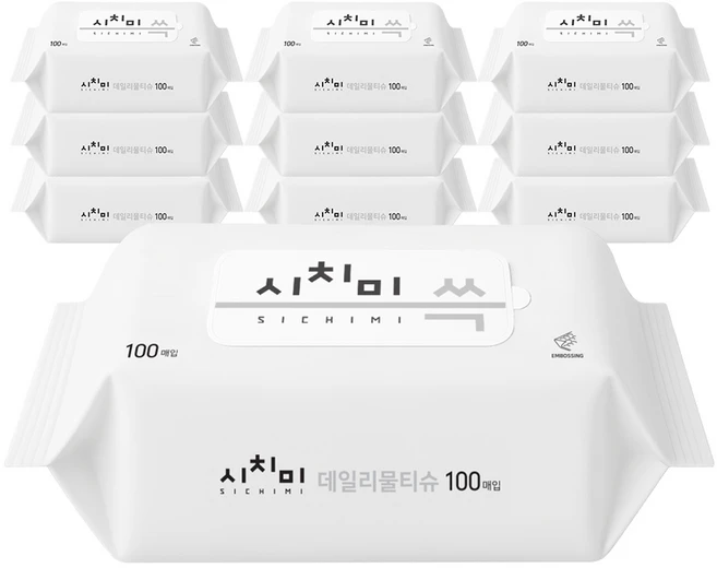 시치미 데일리 물티슈 리필형, 50g, 100매, 10개 - 쿠팡