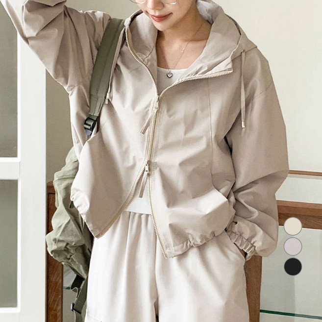 아피나르 여성용 루즈핏 탑스티치 후디 바람막이 점퍼