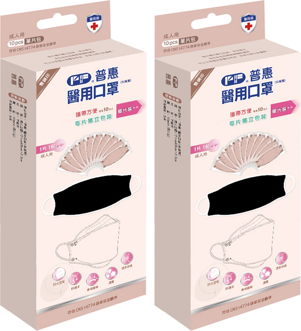 PERFECT 普惠醫工 韓版KF94 醫用口罩 成人款, 時尚黑, 10片, 2盒