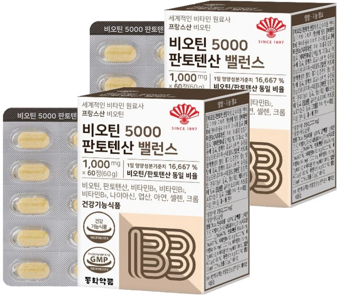 동화약품 비오틴 5000 판토텐산 밸런스, 60정, 2개 - 쿠팡