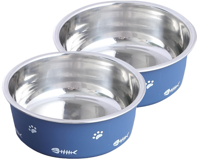 寵物夢工廠 北歐風不鏽鋼腳印碗 L, 藍色, 2個