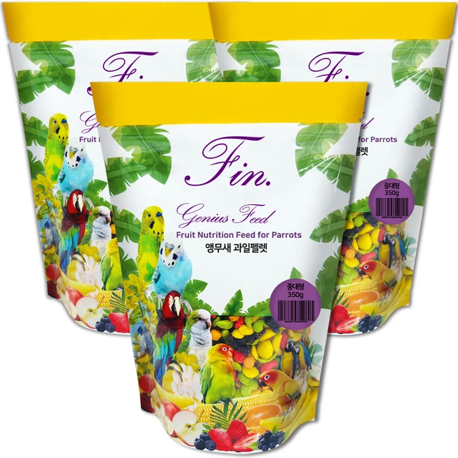 Fin 지니어스피드 후르츠뉴트리션 과일 펠렛 앵무새 사료, 350g, 3개 - 쿠팡