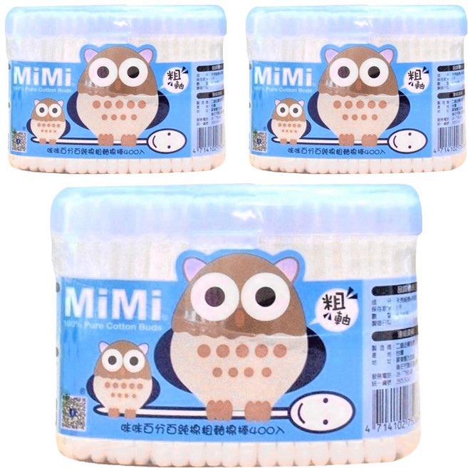 MiMi 咪咪 純棉 粗軸棉棒 400支 台灣製, 3盒