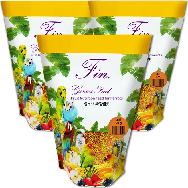 Fin 지니어스피드 후르츠뉴트리션 과일 펠렛 앵무새 사료, 500g, 3개 - 쿠팡