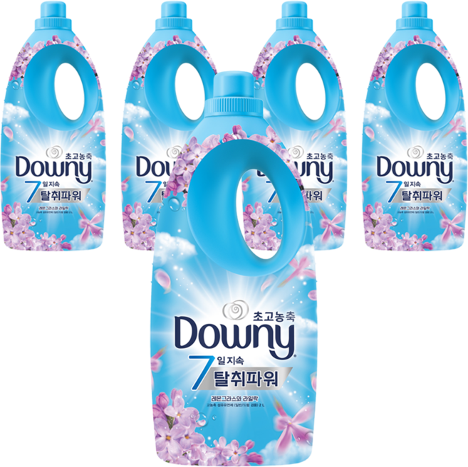 다우니 초고농축 7일지속 탈취파워 섬유유연제 레몬그라스와 라일락 본품, 2L, 5개