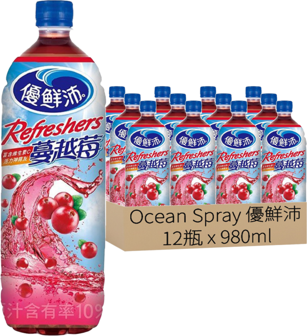 Ocean Spray 優鮮沛 蔓越莓綜合果汁, 980ml, 12瓶