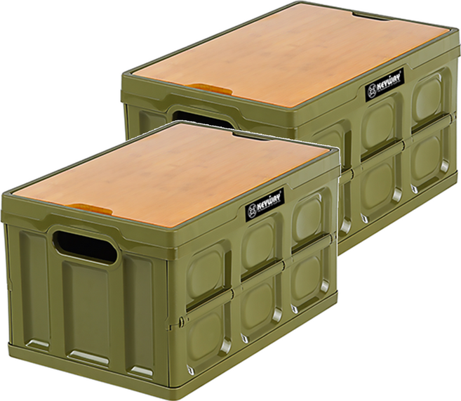KEYWAY 聯府 班布全功能摺疊箱 + 竹蓋 WY-681 3.33kg 50L, 綠色, 2個