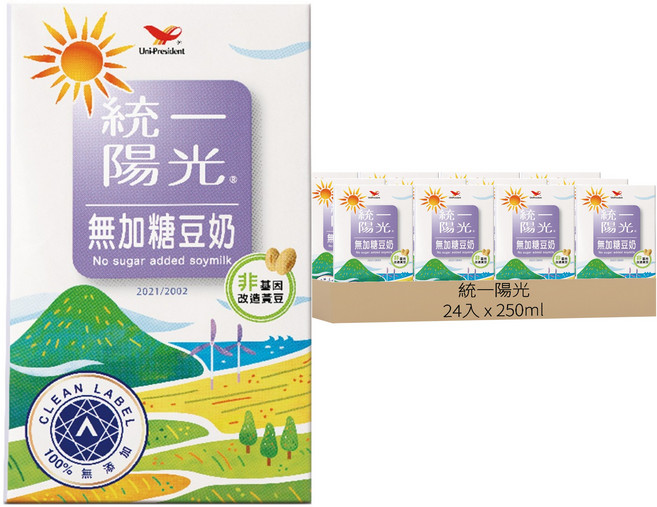 統一陽光 無加糖豆奶, 250ml, 24入