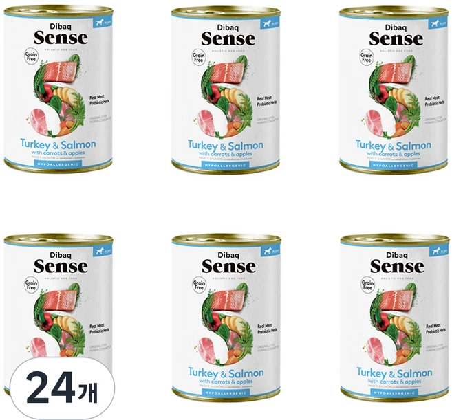 디바크 센스 애완어린개 그레인프리 퍼피 캔 터키 앤 살몬, 칠면조, 380g, 24개 - 쿠팡