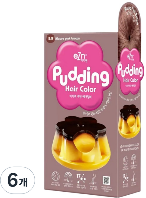 eZn 푸딩 셀프 염색제 젤형 140ml, 5.4F 모브 핑크 브라운, 6개