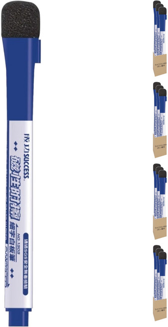 SUCCESS 成功 磁性附擦細字白板筆 筆蓋附磁鐵 海綿頭板擦 1mm字幅, 藍色, 12支