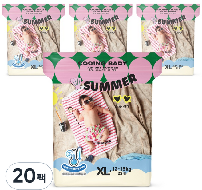 Cooing 에어드라이 썸머 팬티형 기저귀 남여공용, 특대형(XL), 440매