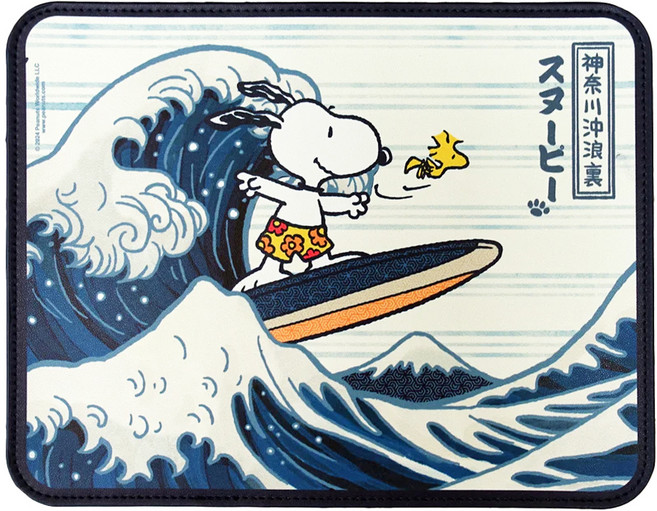 PEANUTS 史努比 大師滑鼠墊, 神奈川沖浪裏 藍色 + 白色, 1個