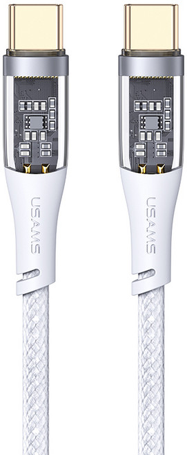 USAMS Type-C到Type-C PD透明顯示快充數據傳輸線 US-SJ574 100W, 1.2m, 白色, 1條