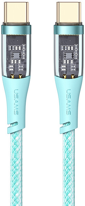 USAMS Type-C Type-C透明顯示快充數據傳輸線PD100W US-SJ574, 1.2m, 綠色, 1條