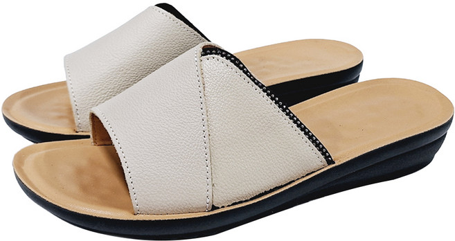 女款 真皮防滑室外拖鞋, 米色, 38cm, 1雙