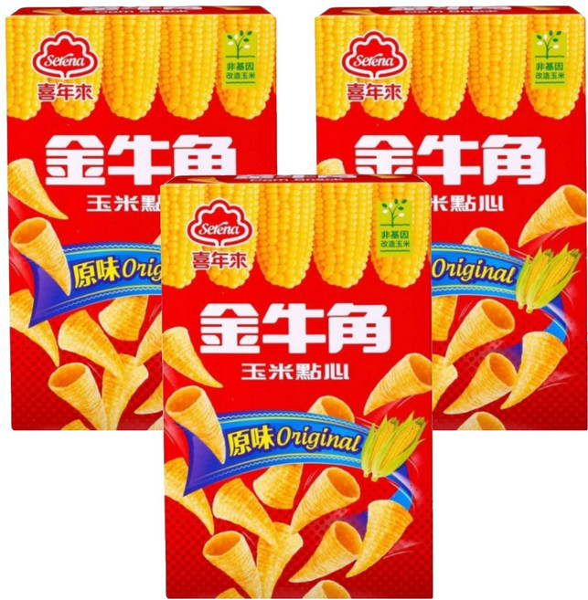 喜年來 金牛角 玉米點心 原味 台灣經典零食 金黃香脆, 60g, 3盒