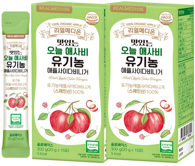 리얼메디온 맛있는 오늘 유기농 애플 사이다 비니거 15p, 2개, 300g