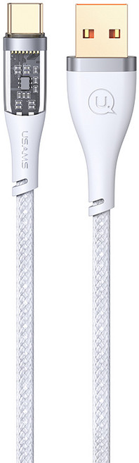 USAMS USB AC Type PD 66W透明顯示快充數據傳輸線6A US-SJ572, 1.2m, 白色, 1入