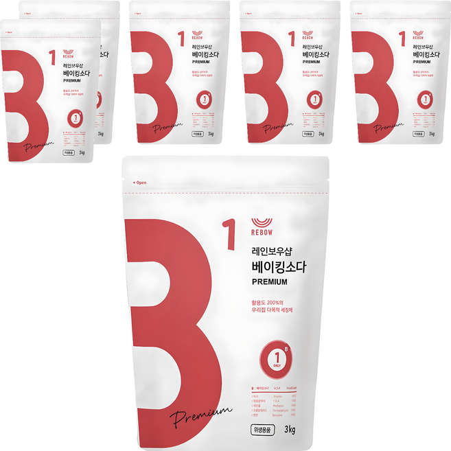 레인보우샵 베이킹소다 프리미엄, 3kg, 6개