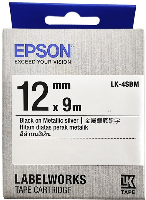 EPSON 台灣公司貨 標籤帶 LK-4SBM C53S654421 12mm, 9m, 銀底黑字