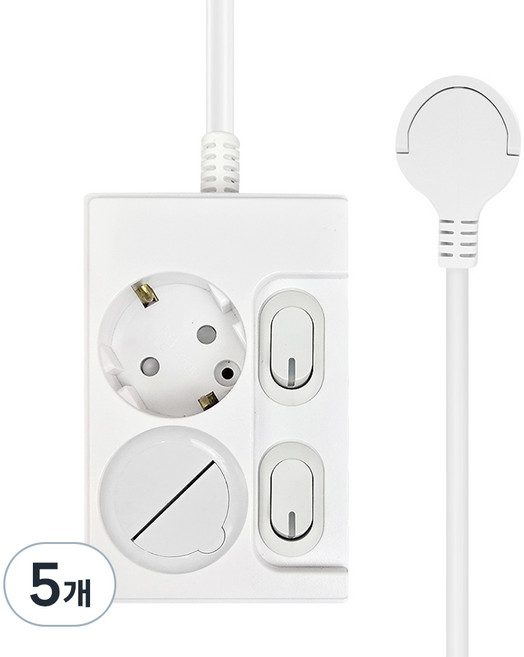 원스탑 제로갭 슬림 개별 스위치 멀티탭 2구 16A + 안전커버, 1m, 화이트, 5세트