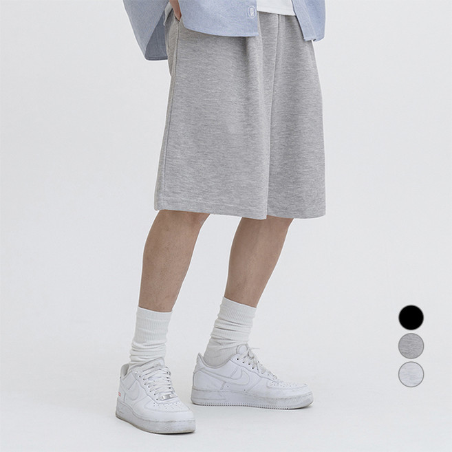 제타22 남녀공용 데일리 무지 베이직 원턱 주름 와이드 5부 트레이닝 반바지 1750