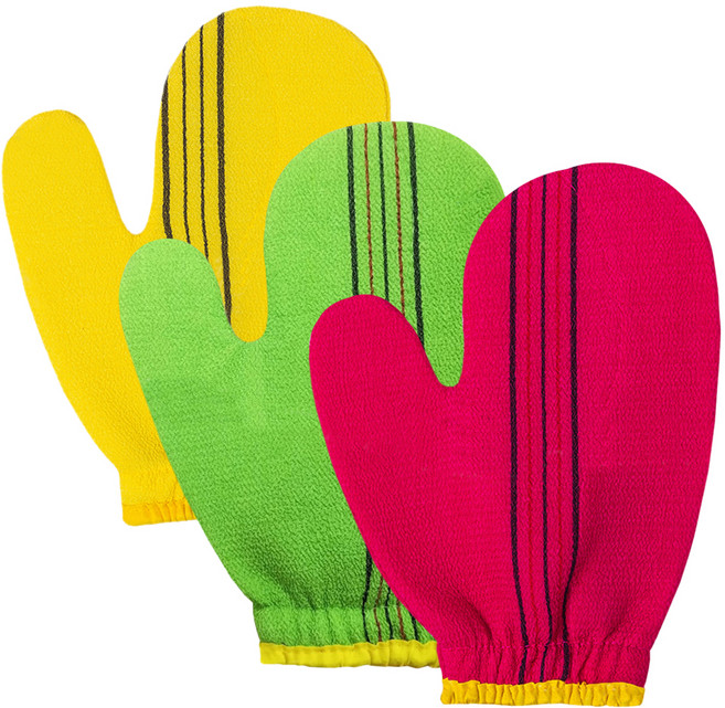 코지웰 때밀이장갑 3종 세트 WA5003, 레드 + 그린 + 옐로우, 1세트, 3개입