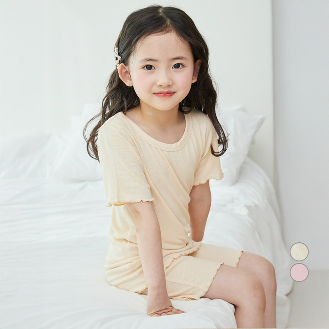 롤리트리 여아용 레이온 스판 립 반팔 셔링 실내복 상하의 세트