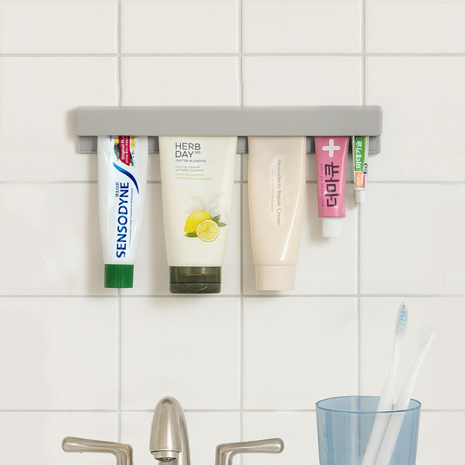 인앳홈 벽부착 롱 치약 튜브 클립, 연그레이, 1개