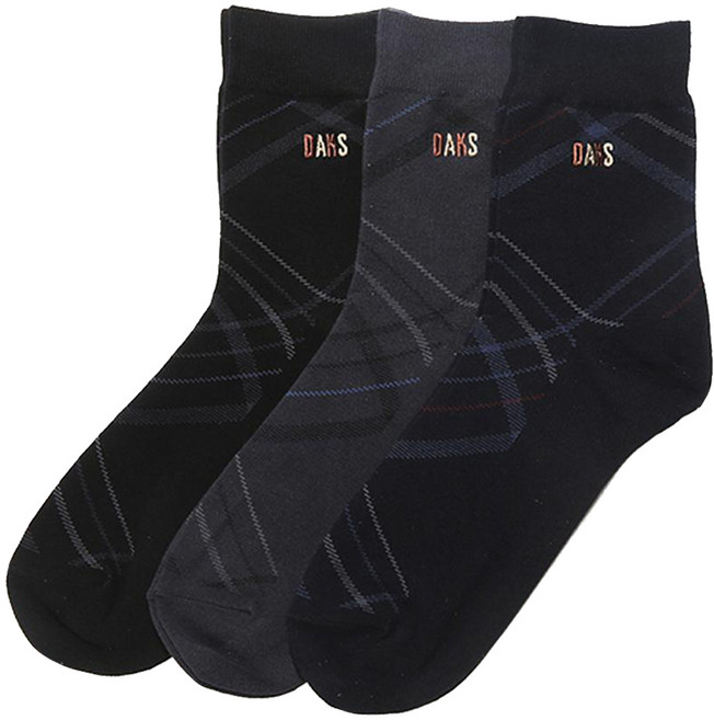 DAKS 男士紳士中筒格紋襪3雙禮盒組 附提袋