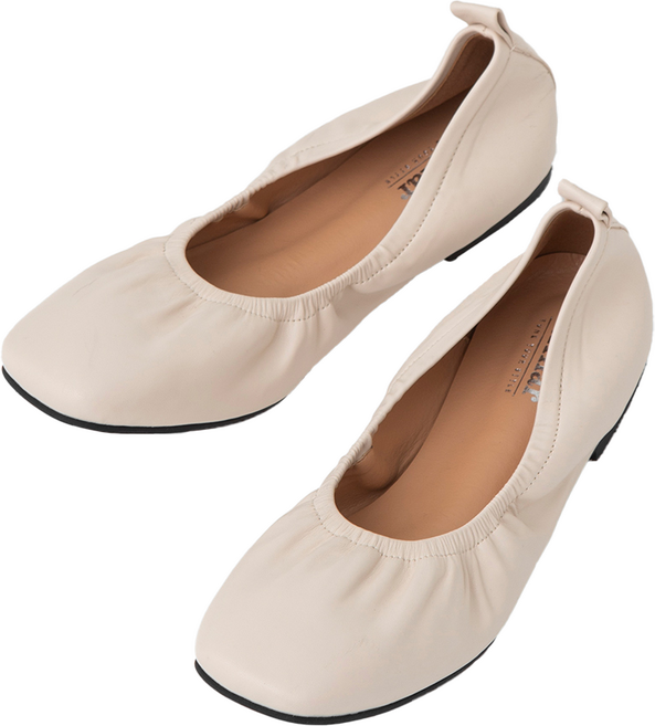 afinar 方頭柔軟鬆緊帶皺褶平底鞋