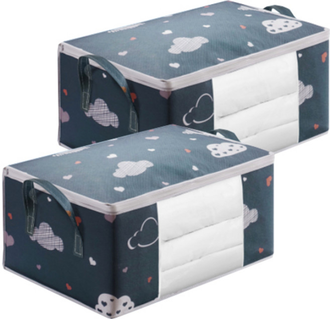 피키픽스 투명창 패브릭 이불 정리함, 네이비, 2개