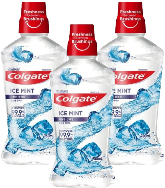 콜게이트 마우스워시 아이스 민트, 750ml, 3개
