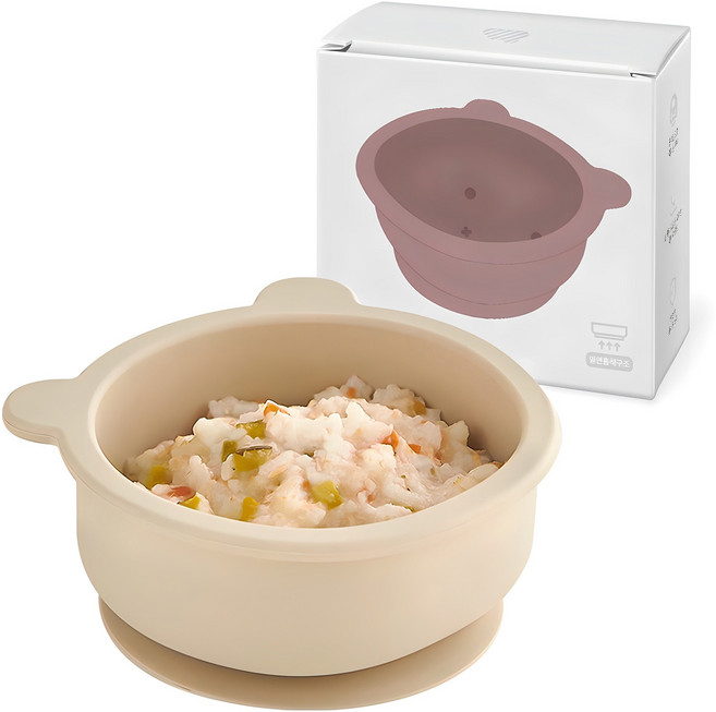 리틀클라우드 유아용 실리콘 곰돌이 이유식 흡착볼, 베이지, 1개