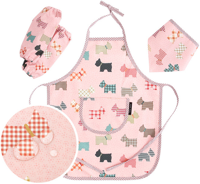 코니아일랜드 유아용 방수 앞치마 + 토시 + 두건 세트