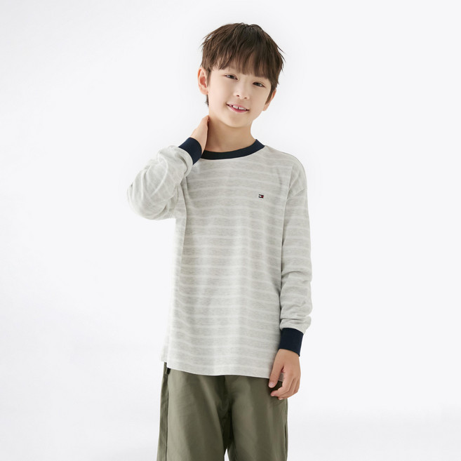 타미힐피거 스트라이프 면 롱 슬리브 티셔츠 T42F6KKO130BT2