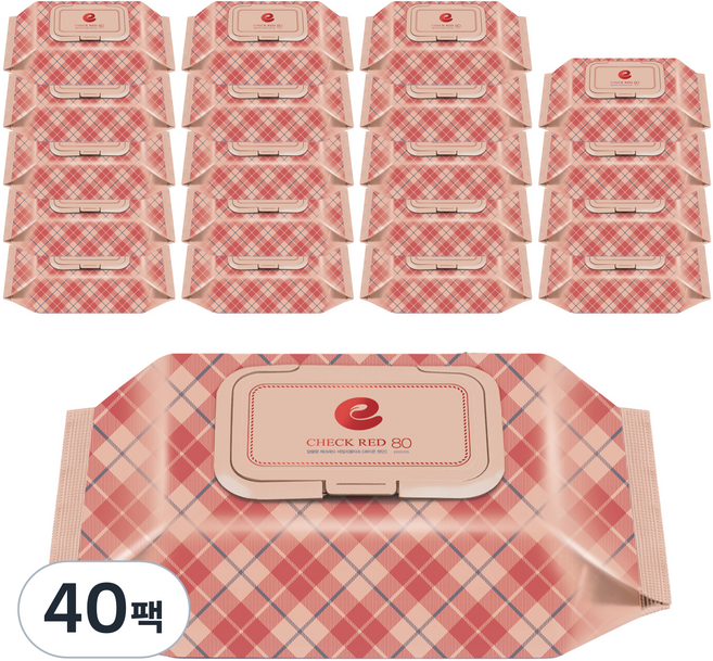 앙블랑 체크 레드 아기물티슈 캡형, 60g, 80매, 40개