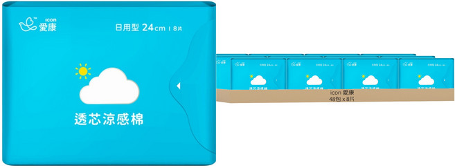 icon 愛康 透芯涼感衛生棉, 日用型(24cm), 8片, 48包
