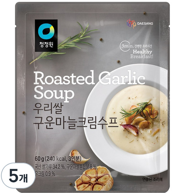 청정원 우리쌀 구운마늘크림수프, 60g, 5개
