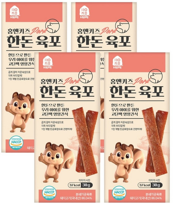 홈앤키즈 육포, 한돈육포, 30g, 4개