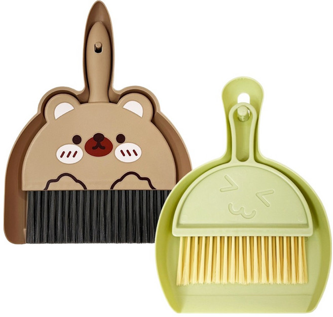 데일드 캐릭터 미니 빗자루 + 쓰레받이 2종 세트, 곰돌이, 심플그린, 1세트